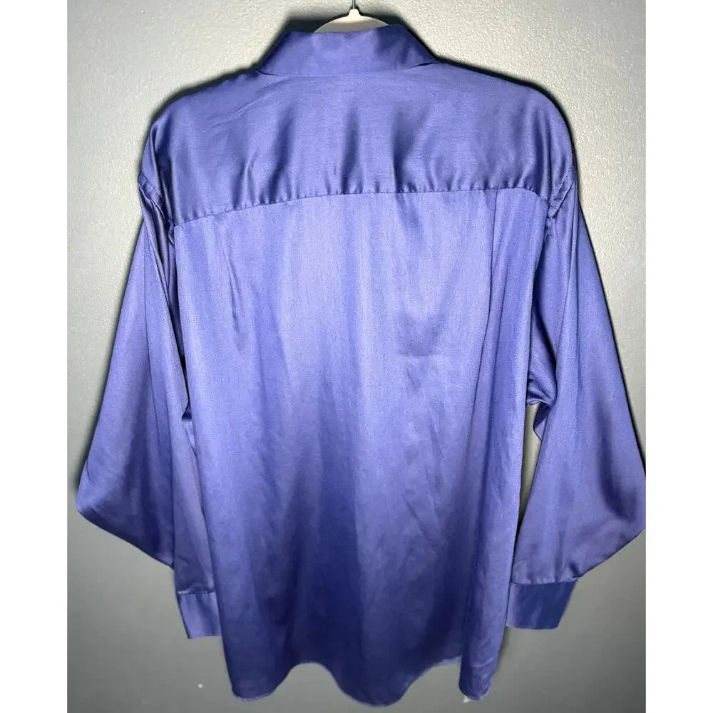 Geoffrey Beene Royal Blue Sateen Stiff Collar Long Sleeve Button Down Shirt XXL - Picture 2 of 10